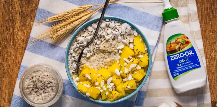 Overnight Oats de Manga e Coco com Zero-Cal